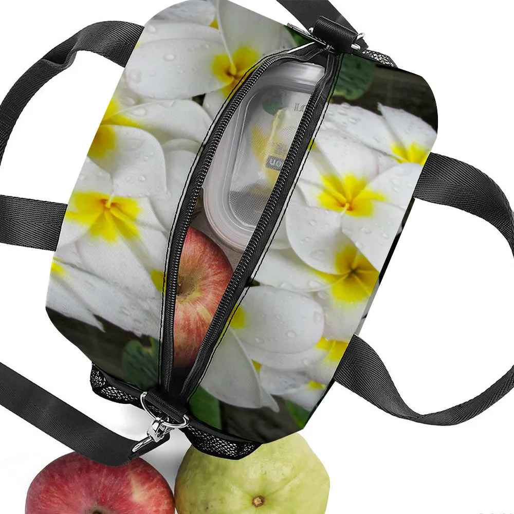 Fresh White Frangipanis Insulated Lunch Bag with Handles & Shoulder Strap