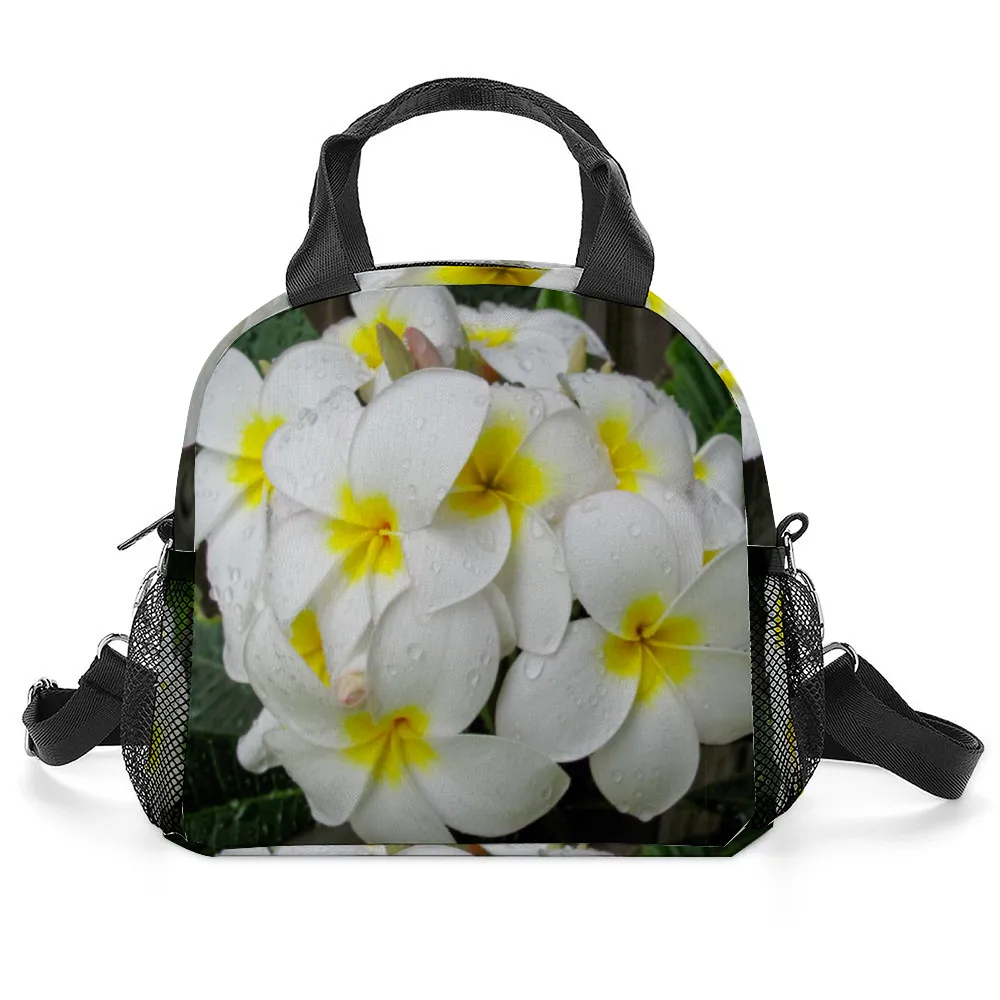 Fresh White Frangipanis Insulated Lunch Bag with Handles & Shoulder Strap