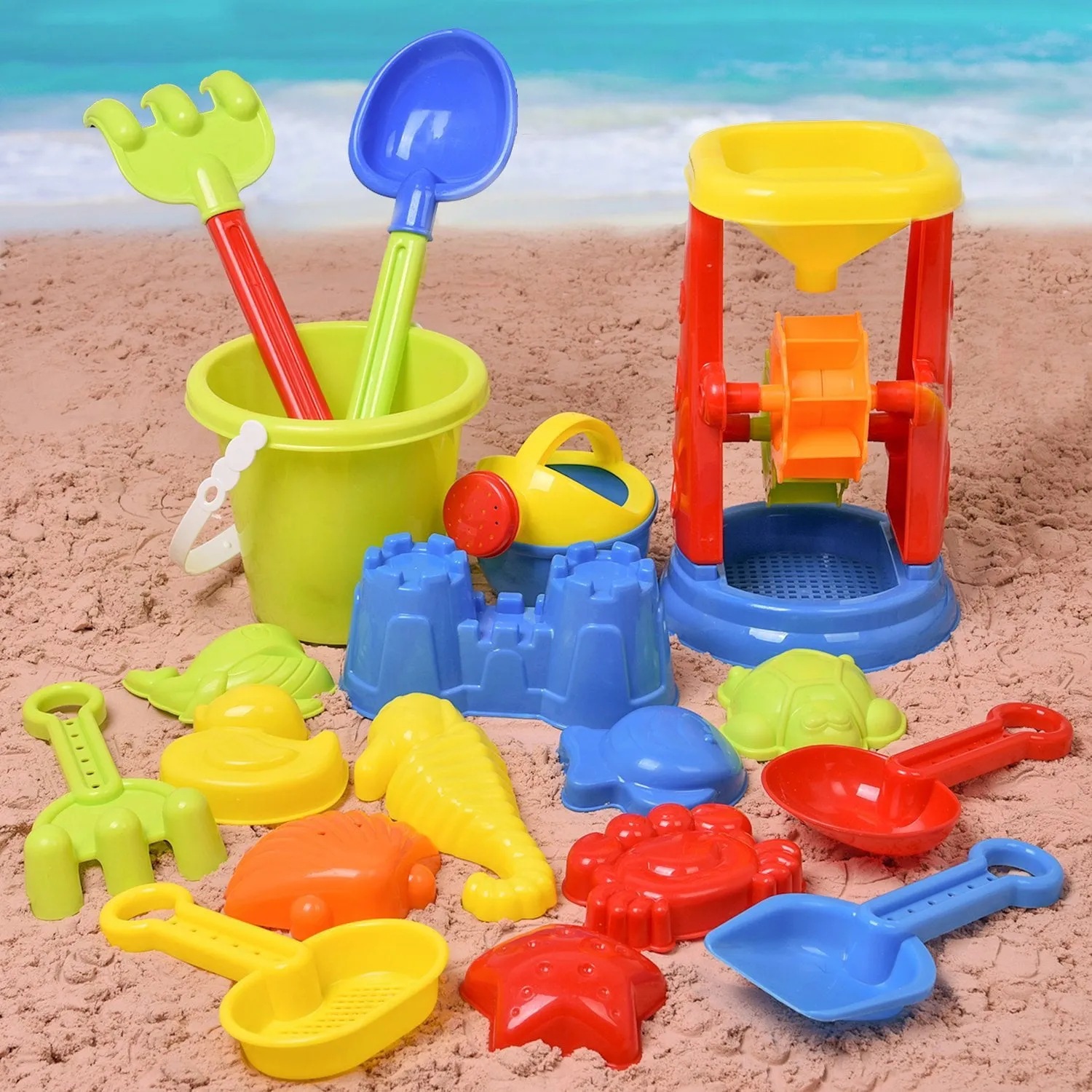 Fun Little Toys Kids 19 Pcs Beach Sand Toys Set Sand Water Wheel