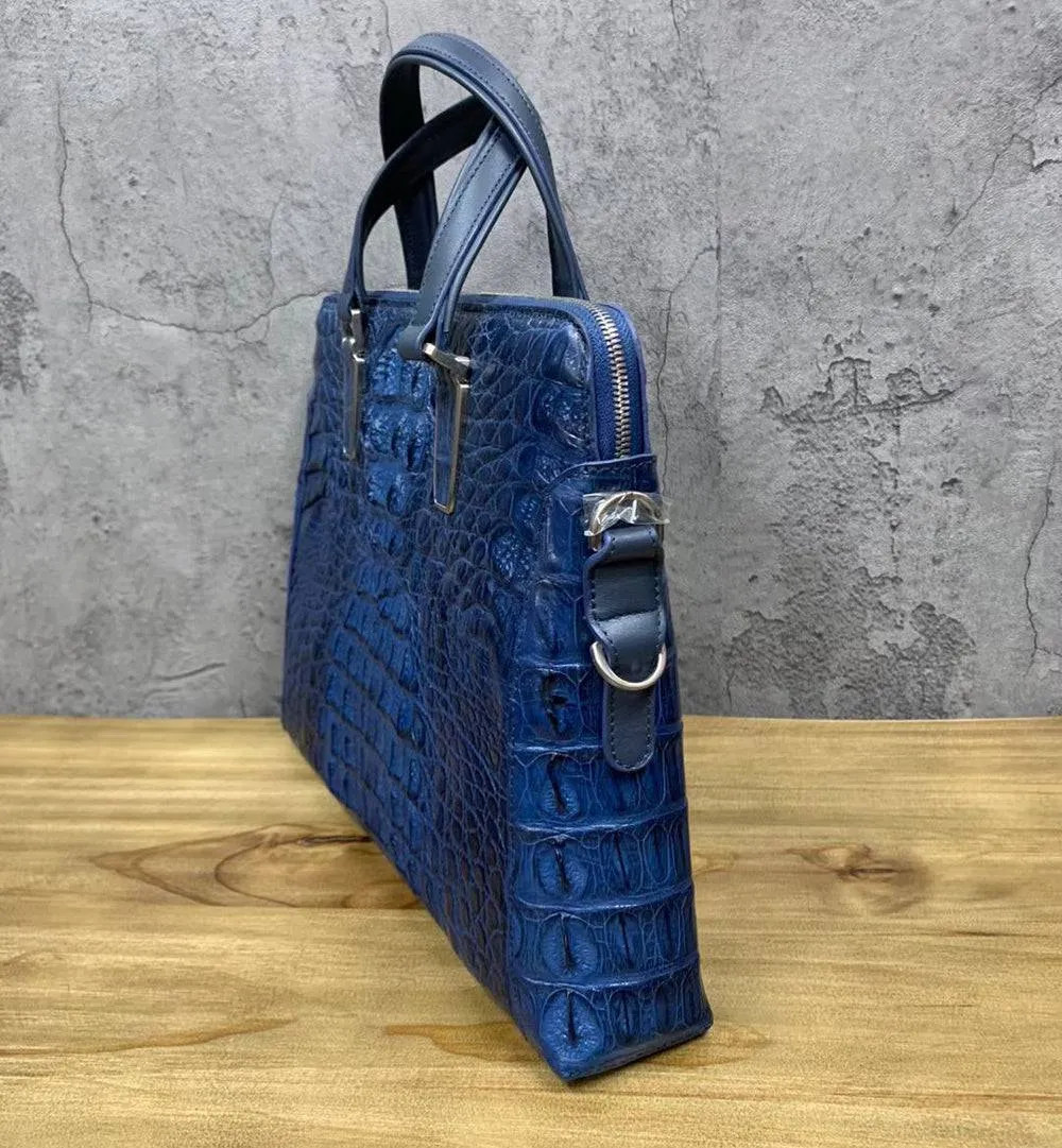 Genuine Crocodile Skin Bone Leather Briefcase 3180 Dark Blue