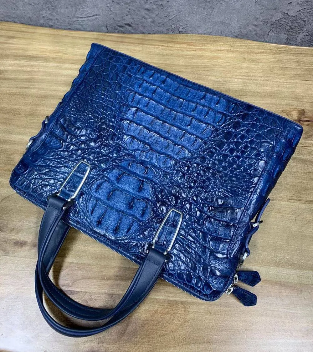 Genuine Crocodile Skin Bone Leather Briefcase 3180 Dark Blue