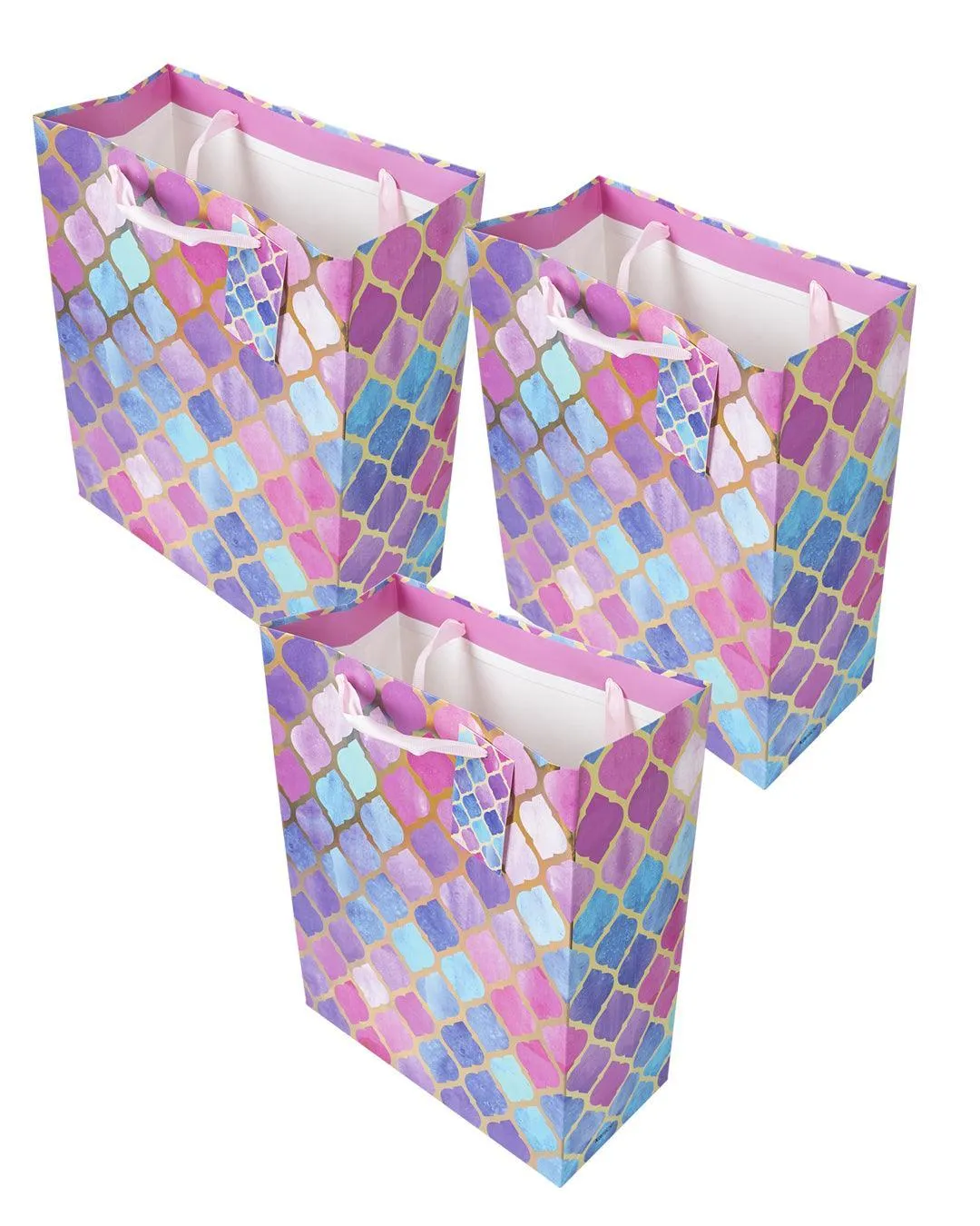 Gift Bag, Clover Print, Large, Paper Bag, Multicolor, Paper, Set of 3