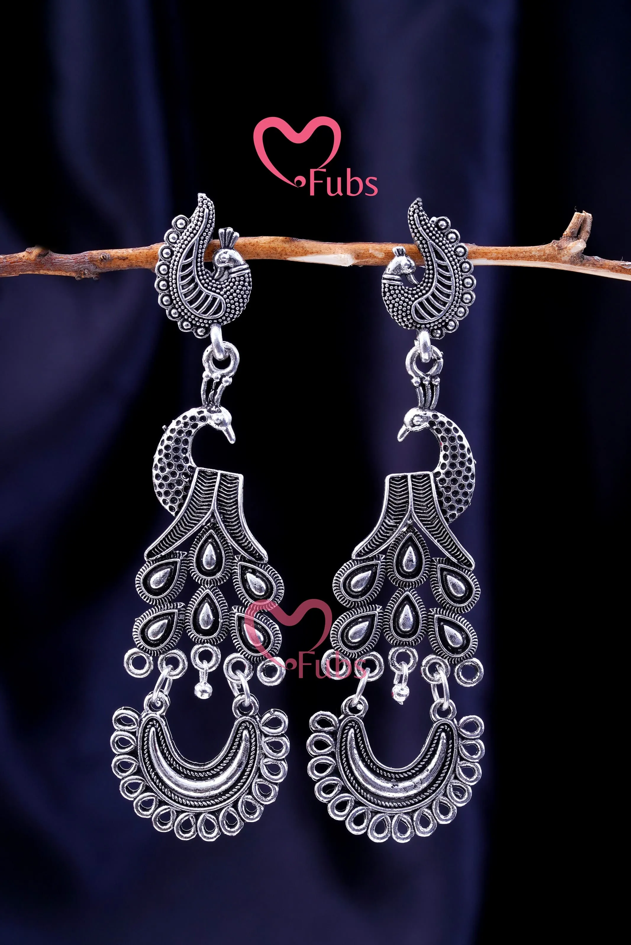 Gorgeous Oxidised Peacock Jhumkas