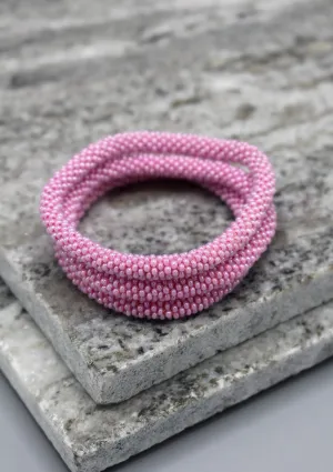 Gorgeous Pink Glass Beads Roll on Bracelet