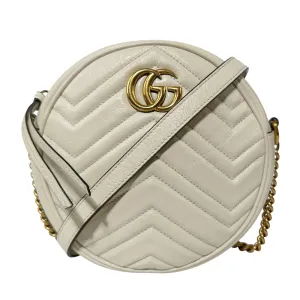 GUCCI GG Marmont Round Mini Shoulder Bag White Leather LHQ92