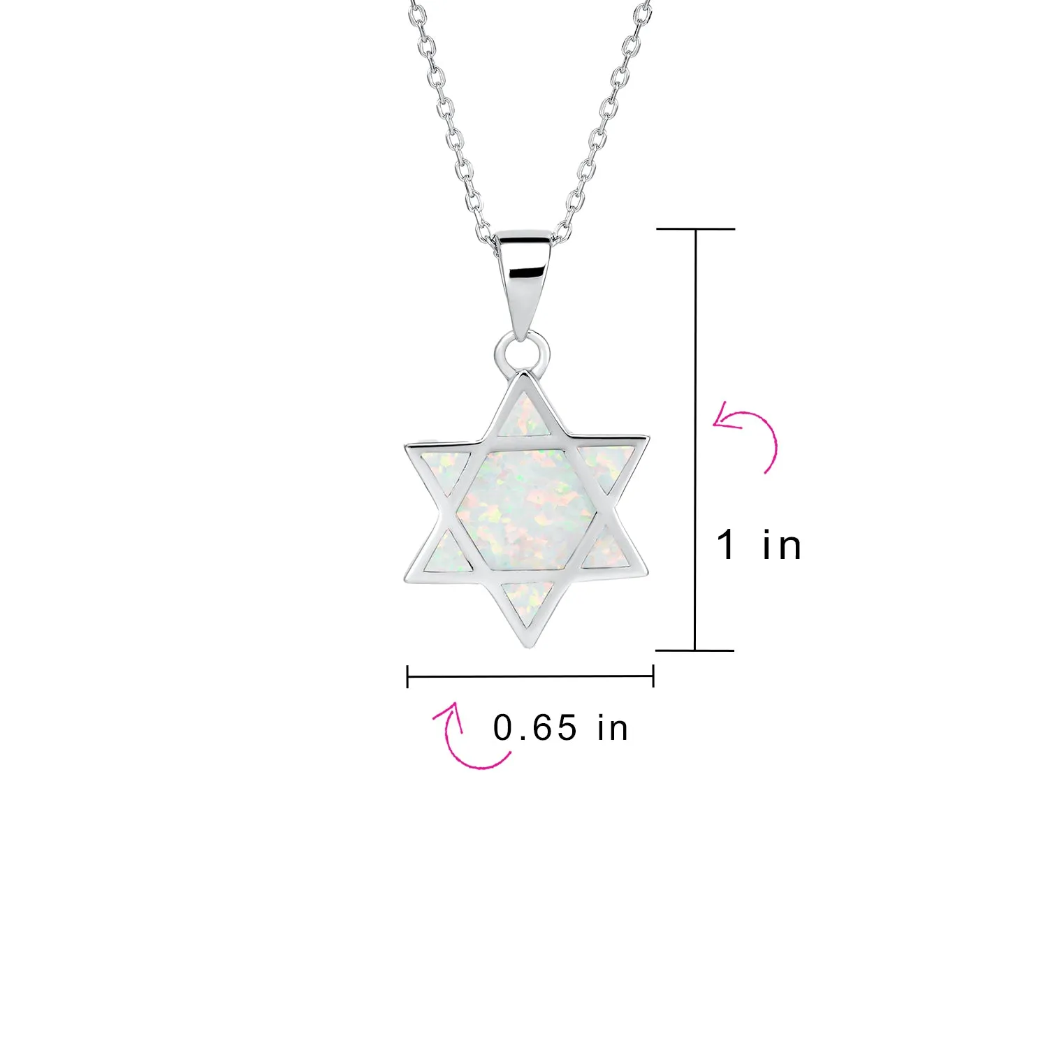 Hanukkah Magen Judaic Opal Star Of David Pendant Necklace in Sterling Silver