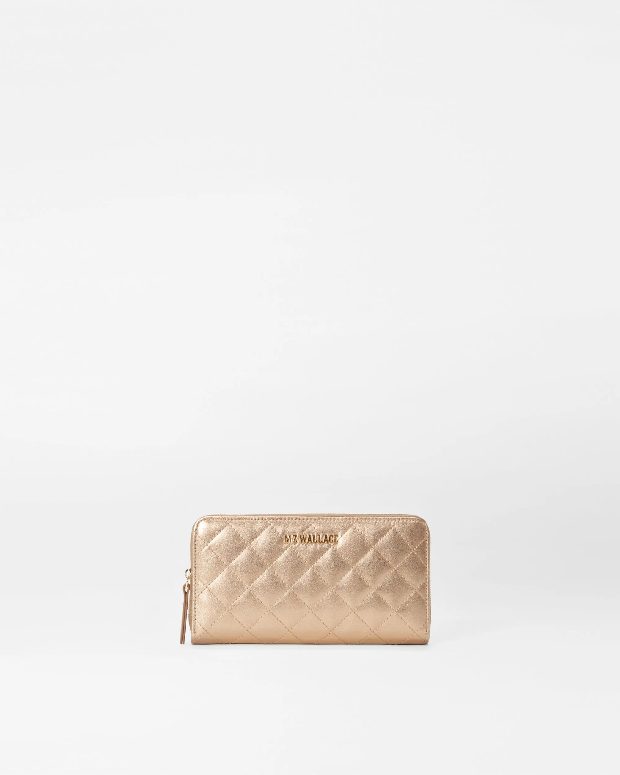 Honey Metallic Leather Long Zip Round Wallet