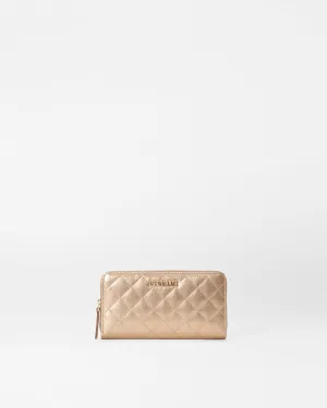 Honey Metallic Leather Long Zip Round Wallet