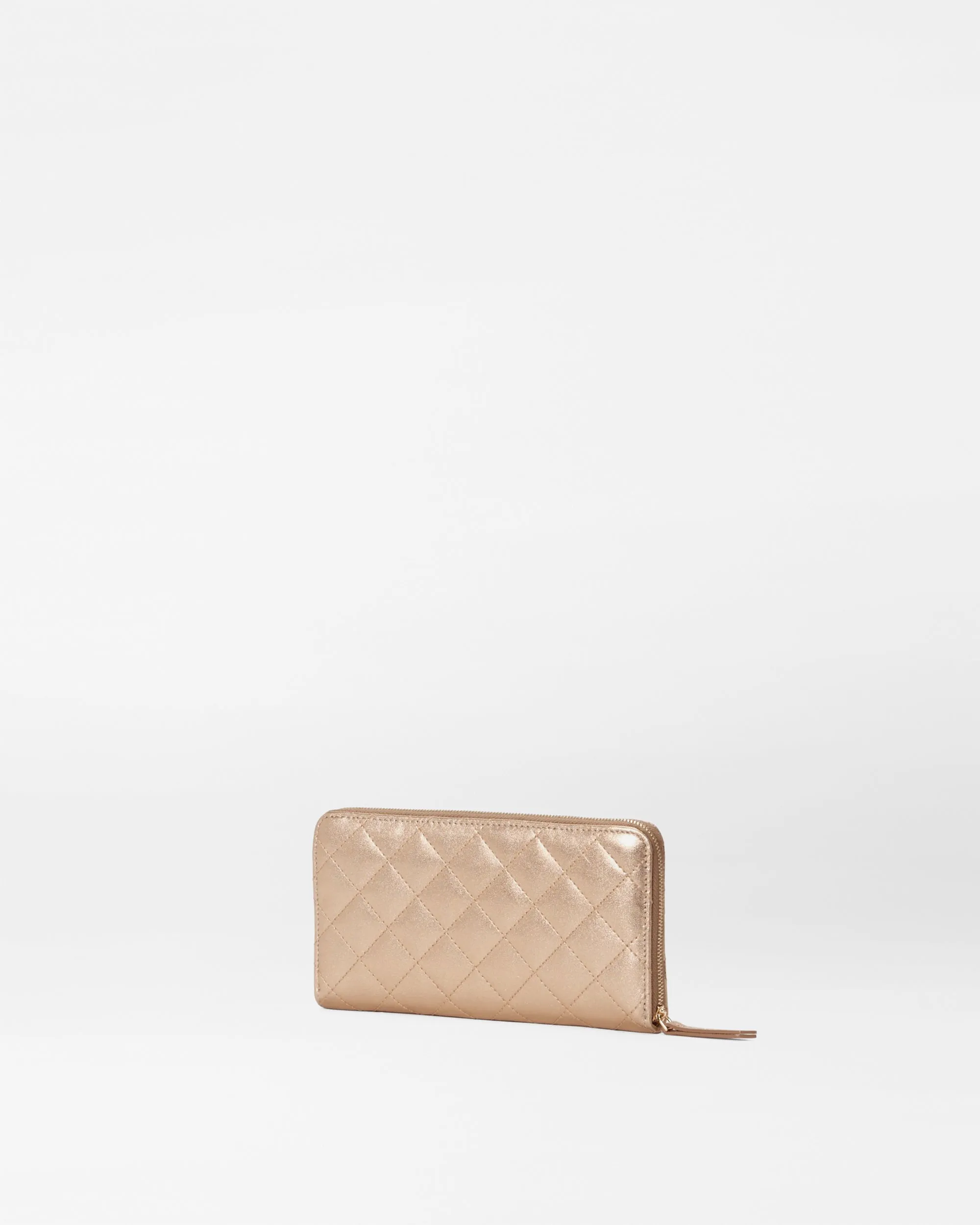 Honey Metallic Leather Long Zip Round Wallet