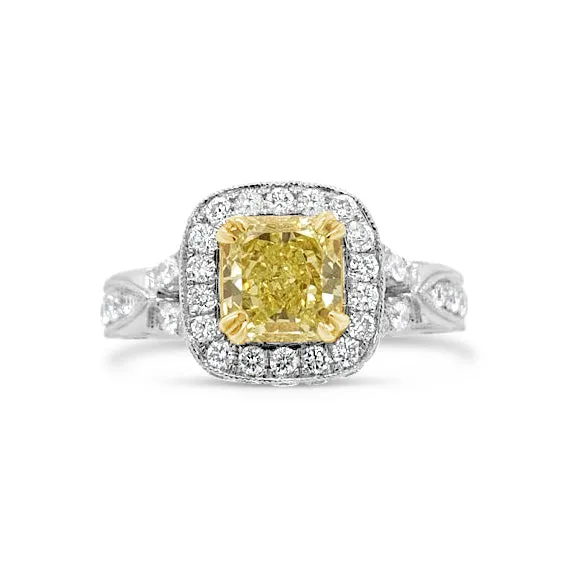 Intricate Setting Radiant-cut Yellow Diamond Engagement Ring