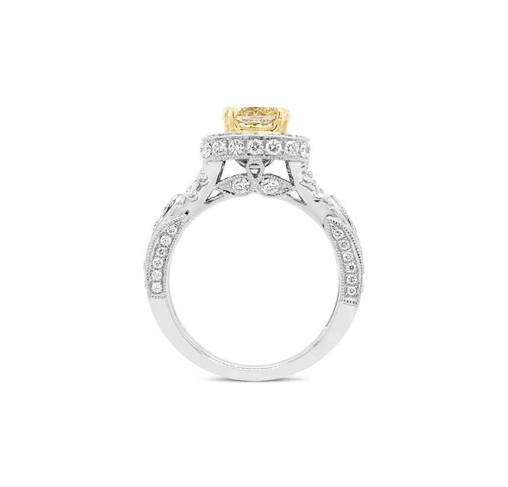 Intricate Setting Radiant-cut Yellow Diamond Engagement Ring