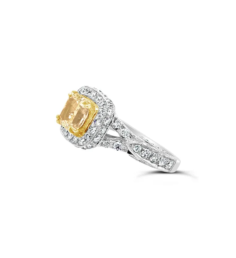 Intricate Setting Radiant-cut Yellow Diamond Engagement Ring