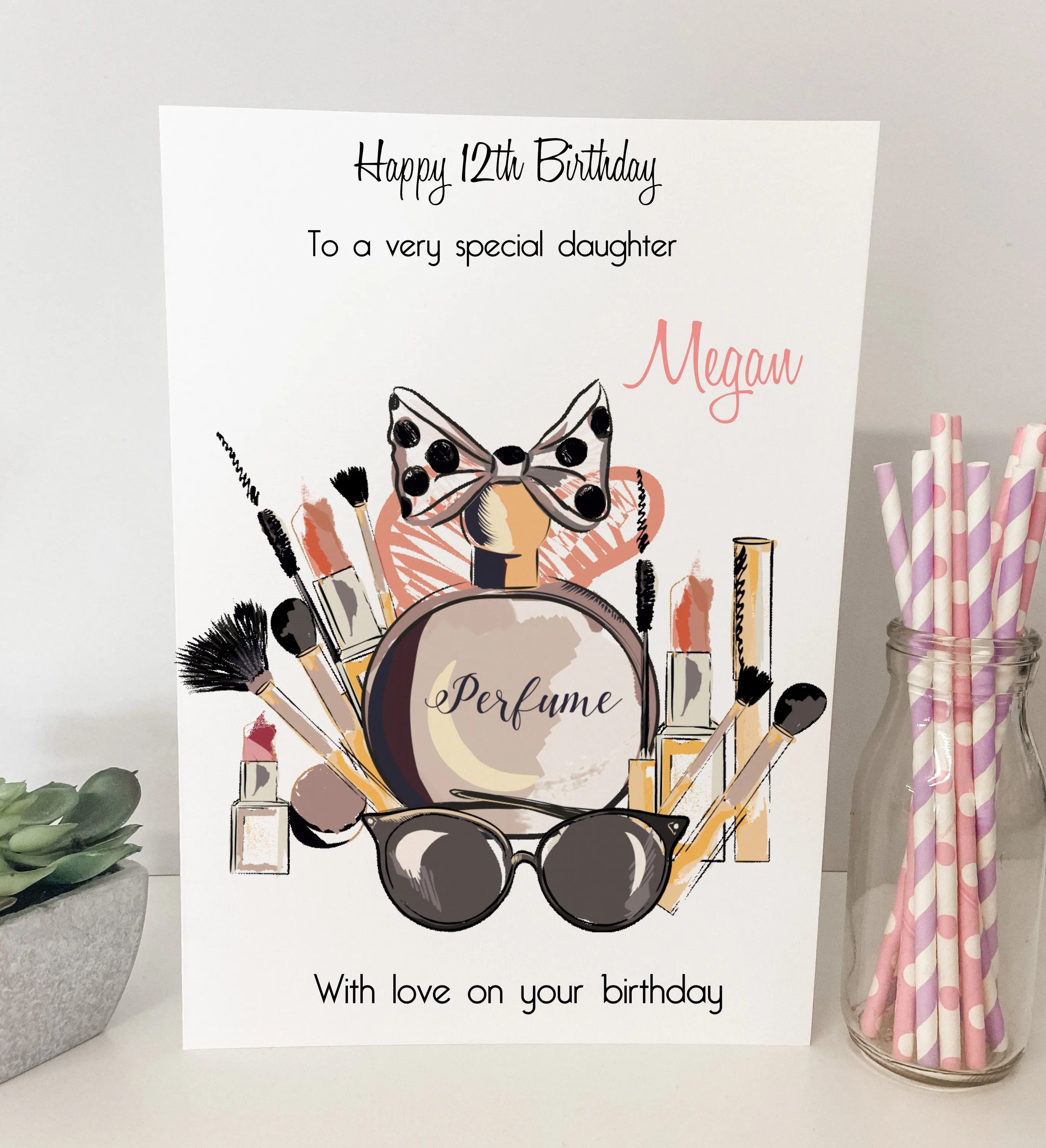 Large A4 Personalised Female Girls Birthday Card Perfume Makeup