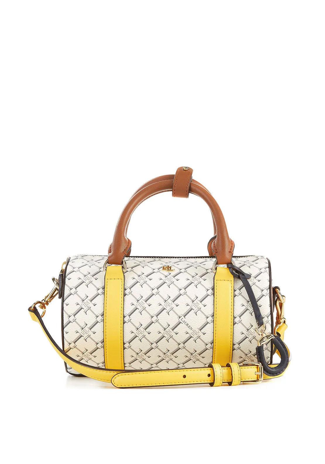 Lauren Ralph Lauren Zoey Heritage Small Mini Satchel Bag - Yellow & Vanilla