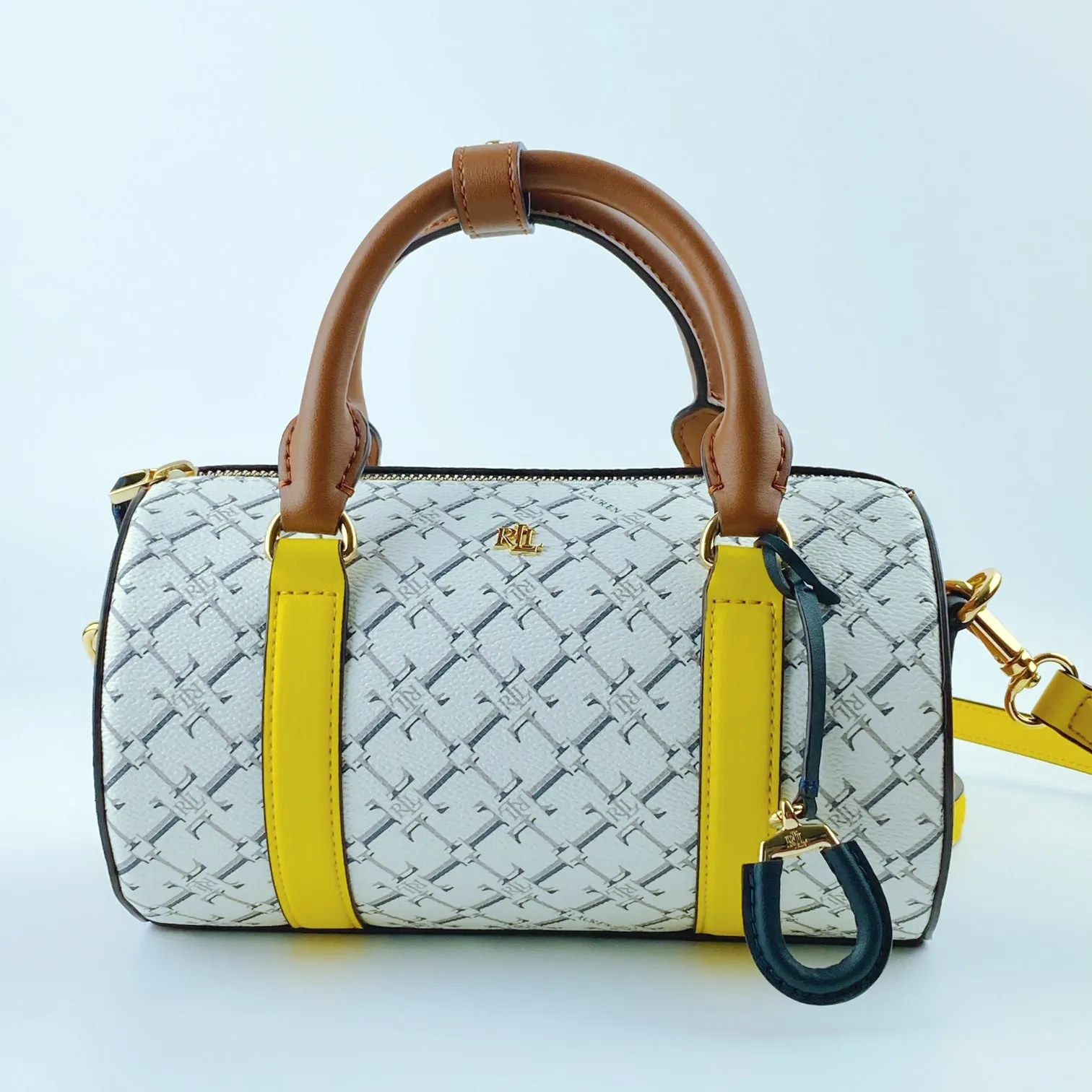 Lauren Ralph Lauren Zoey Heritage Small Mini Satchel Bag - Yellow & Vanilla