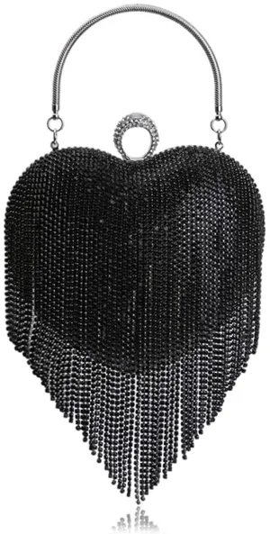 Luxury Black Heart Tassel Party Clutch Bag/Purse/Handbag