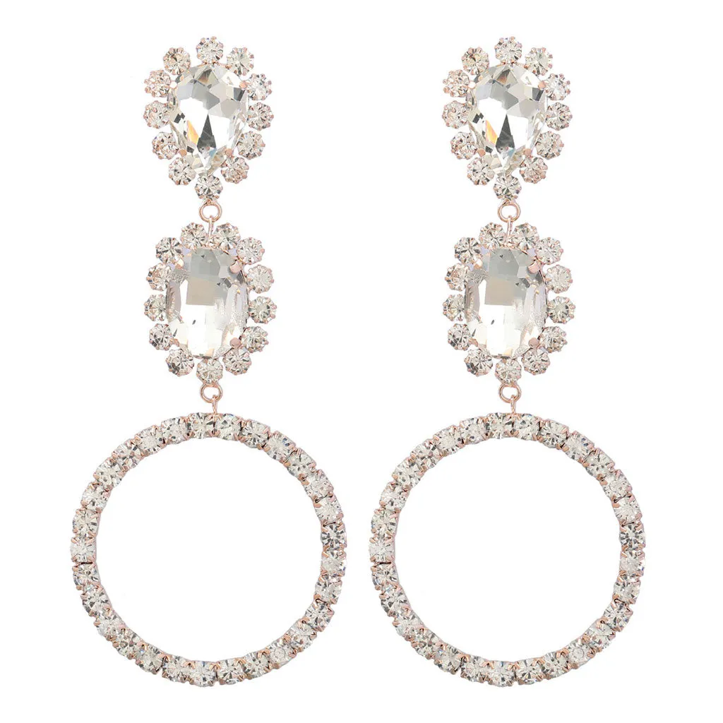 Luxury Gem Detail Crystal Embellished Triple Drop Earrings - Gold