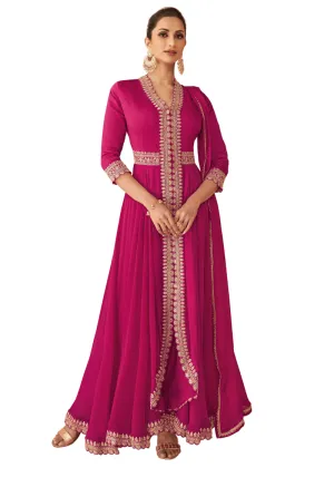 Magnificent Magenta Designer Embroidered Floor Length Anarkali Dress