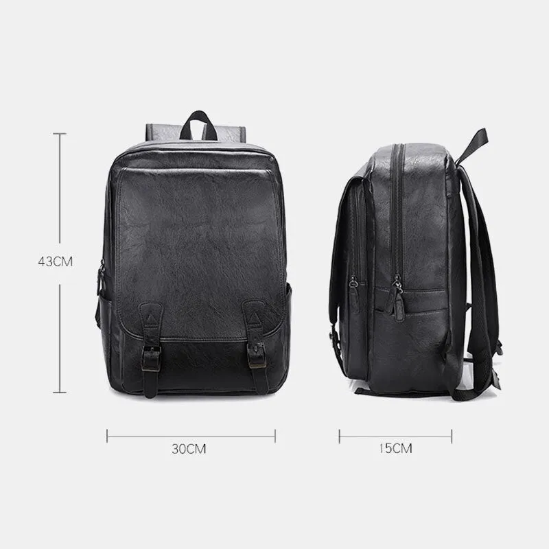 Men Business Large Capacity Backpack Vintage Soft Leather Waterproof Wear-resistant 15.6 Inch Laptop Bag