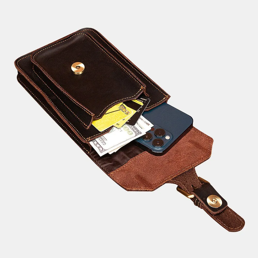 Men Genuine Leather Hasp Large Capacity Waist Bag Retro 5.5 Inch Phone Belt With Hook