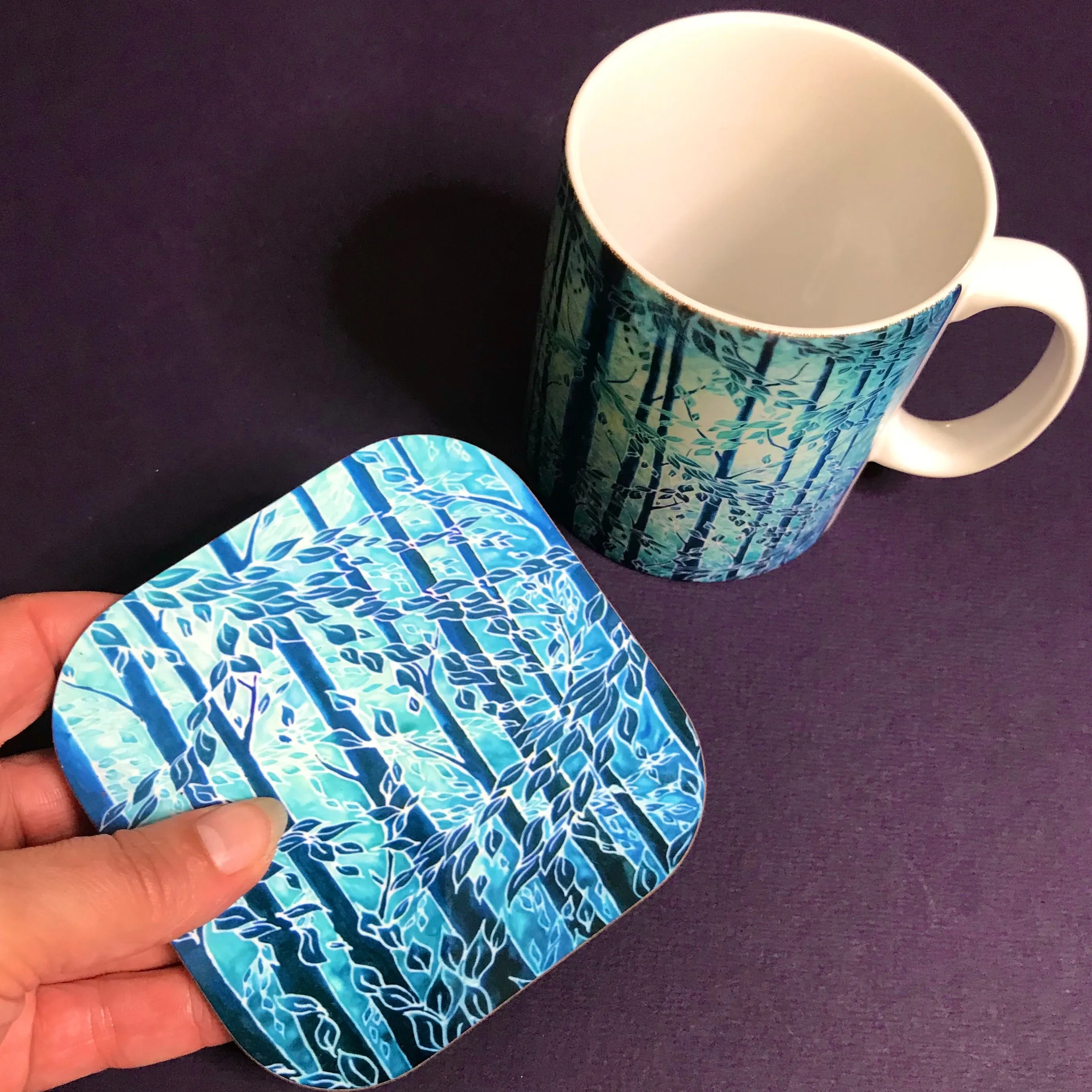 Mint Teal Trees Mug - Woods Mug Box Set -  Blue Teal Turquoise Mug