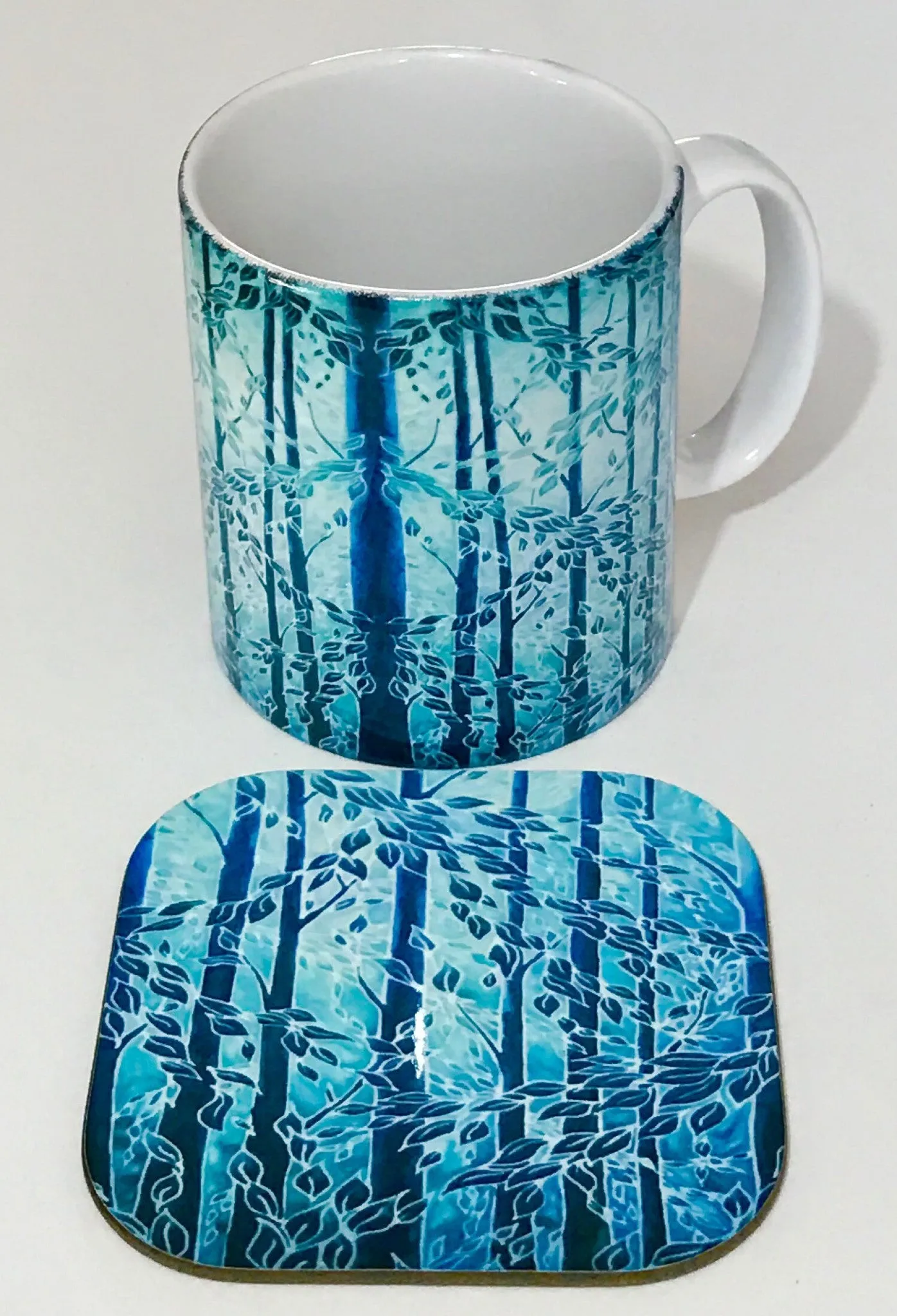 Mint Teal Trees Mug - Woods Mug Box Set -  Blue Teal Turquoise Mug