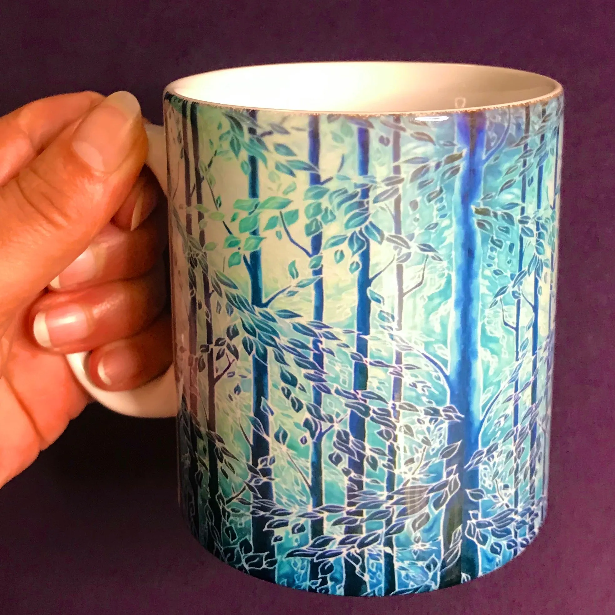 Mint Teal Trees Mug - Woods Mug Box Set -  Blue Teal Turquoise Mug