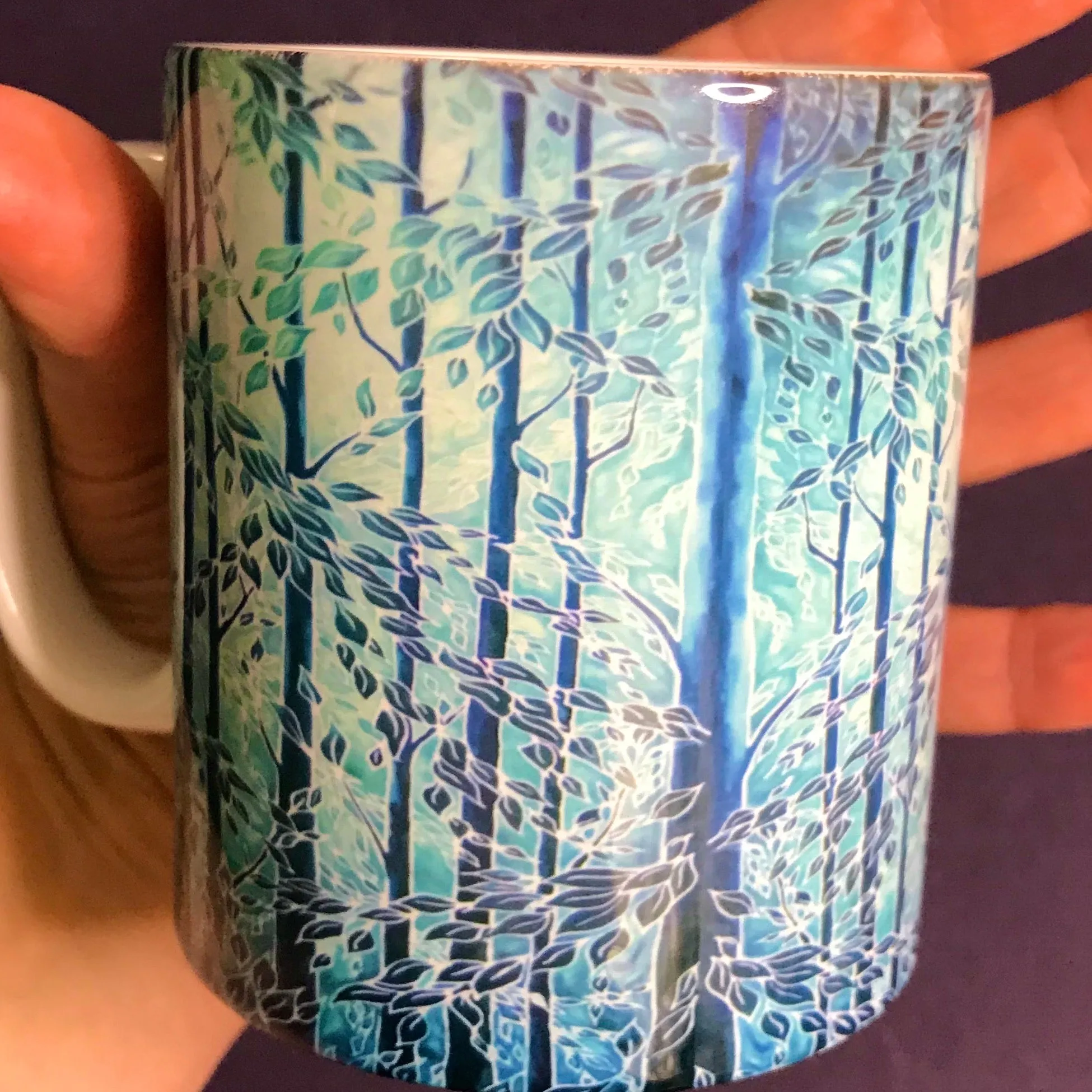 Mint Teal Trees Mug - Woods Mug Box Set -  Blue Teal Turquoise Mug