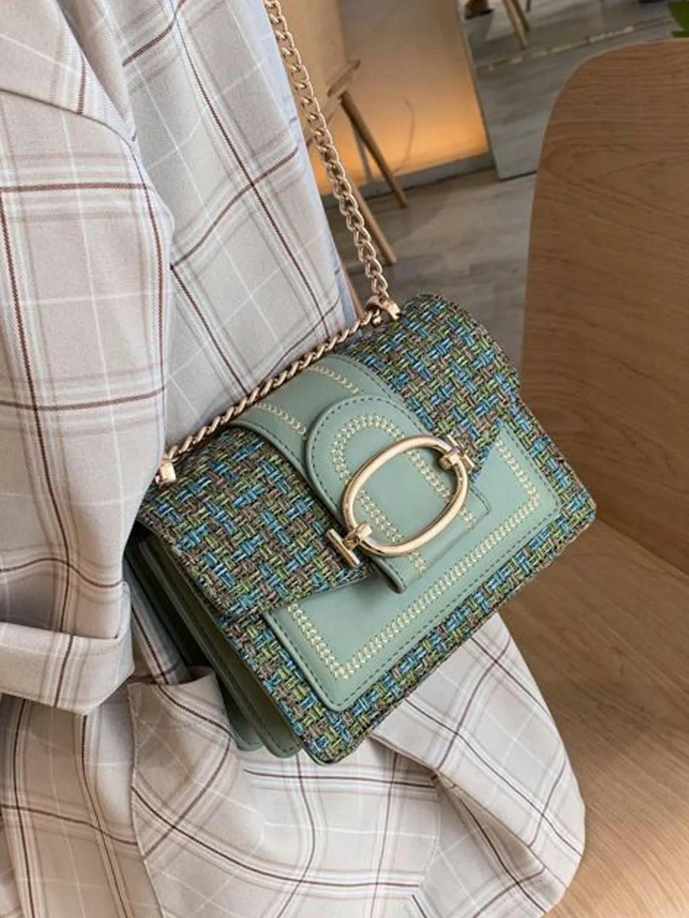 MOLLY Mini Handbag in Sophisticated Color Block Plaid Pattern