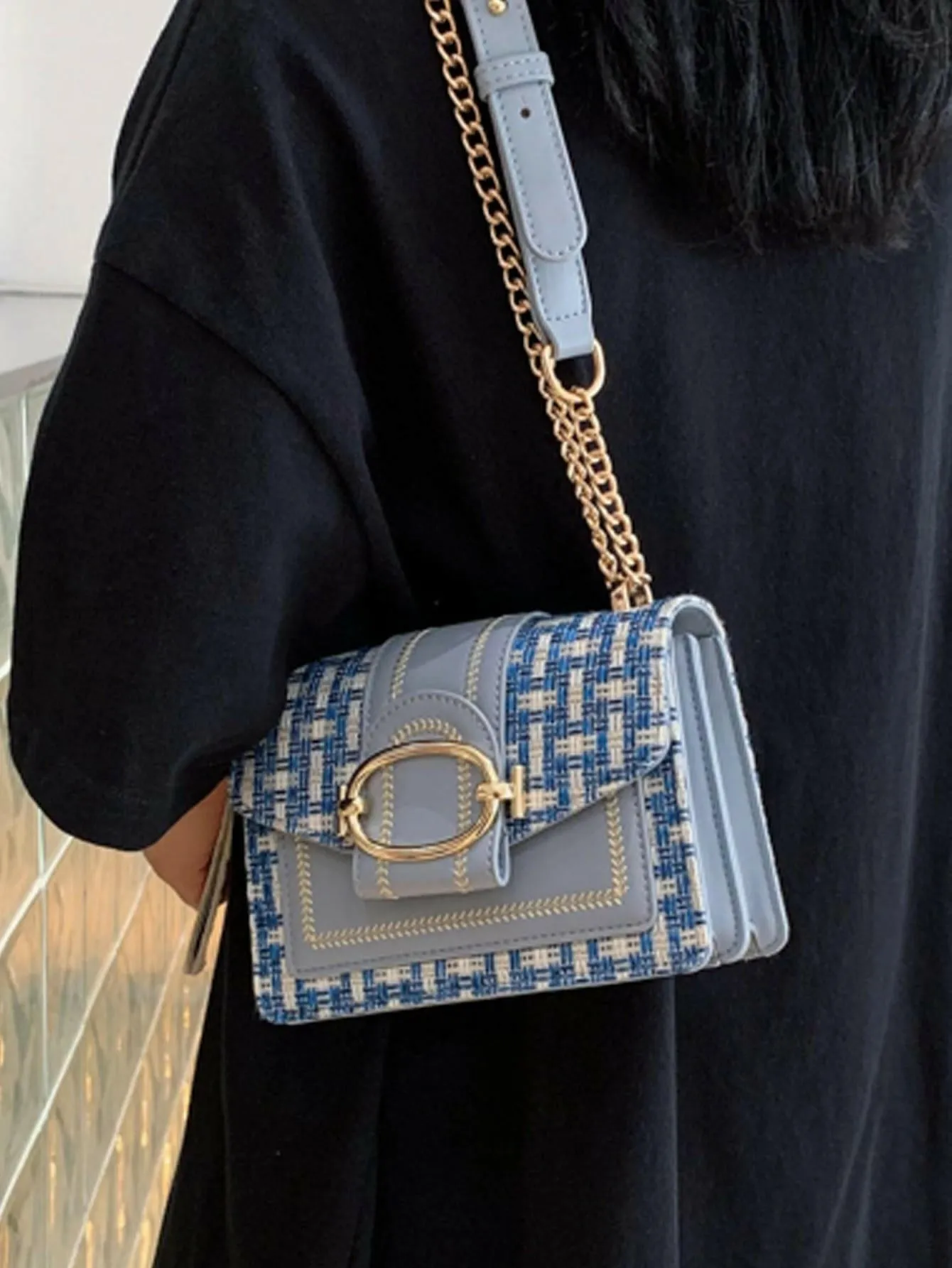 MOLLY Mini Handbag in Sophisticated Color Block Plaid Pattern