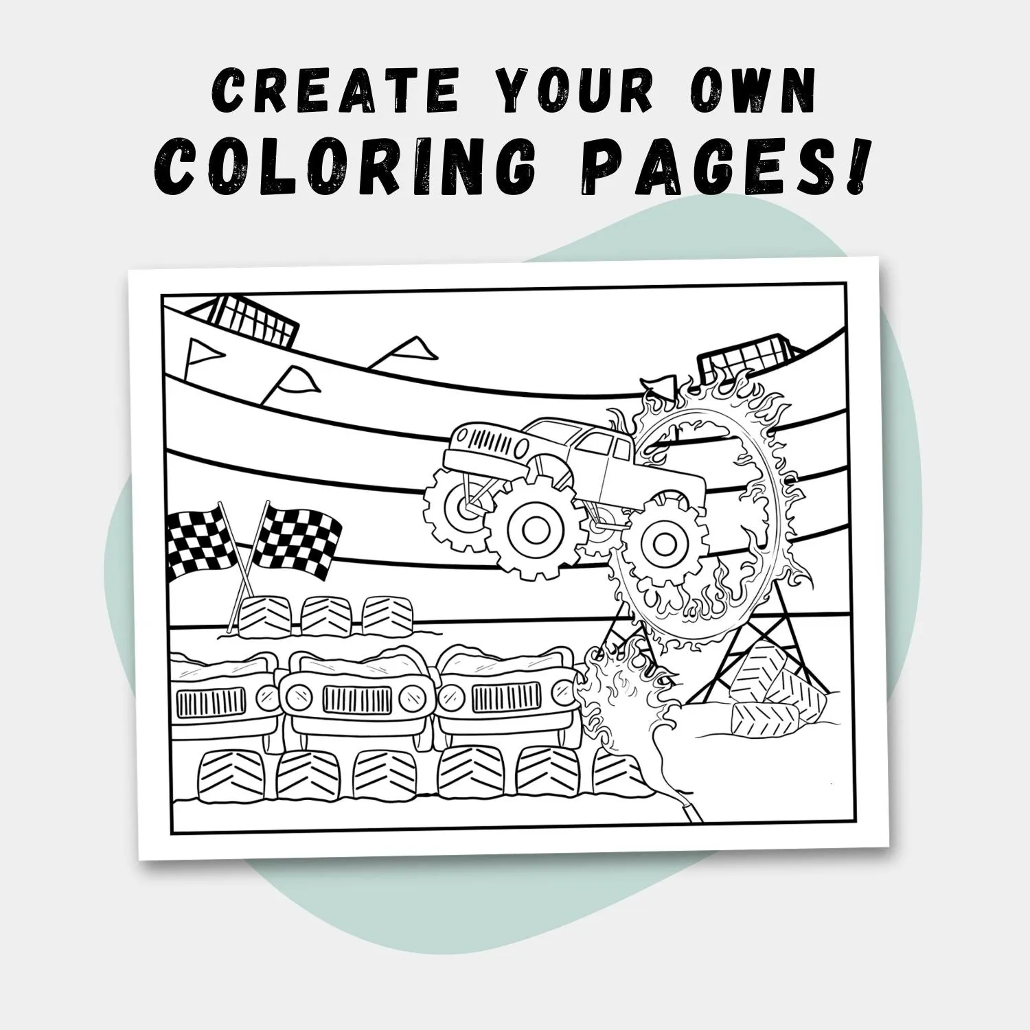 Monster Truck Coloring Page Scene Creator