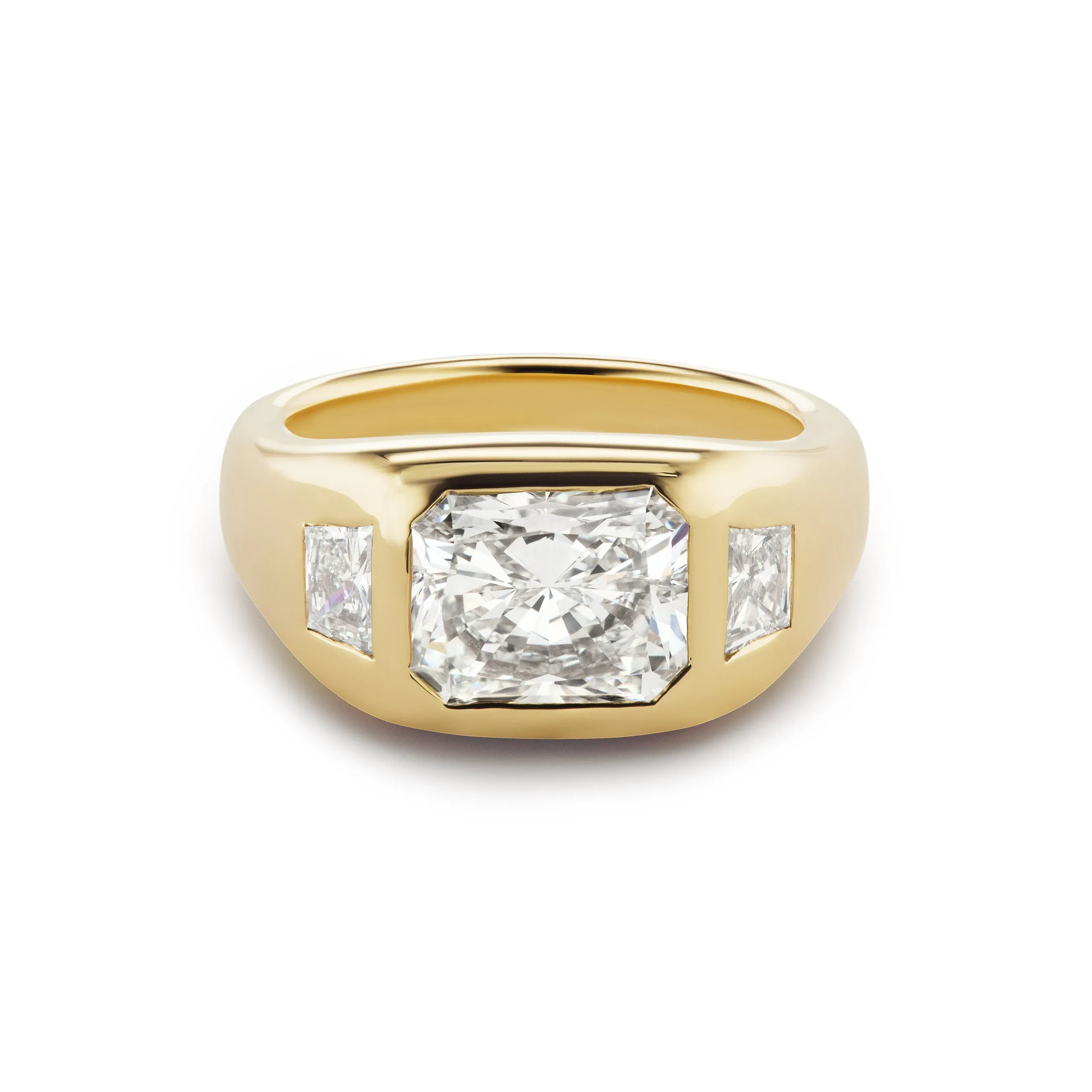 One-of-a-Kind BNS Ring with Radiant-Cut Diamond and Tapered Radiant-Cut Diamond Sides