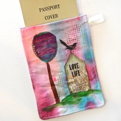 Passport Holder, Hand Painted Mixed Media Zipper Pouch