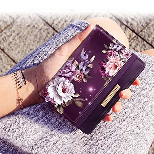 Passport Holder,RFID Blocking Passport Cover Cute Floral Traveling Passport Wallet for Women Purple Flowers.