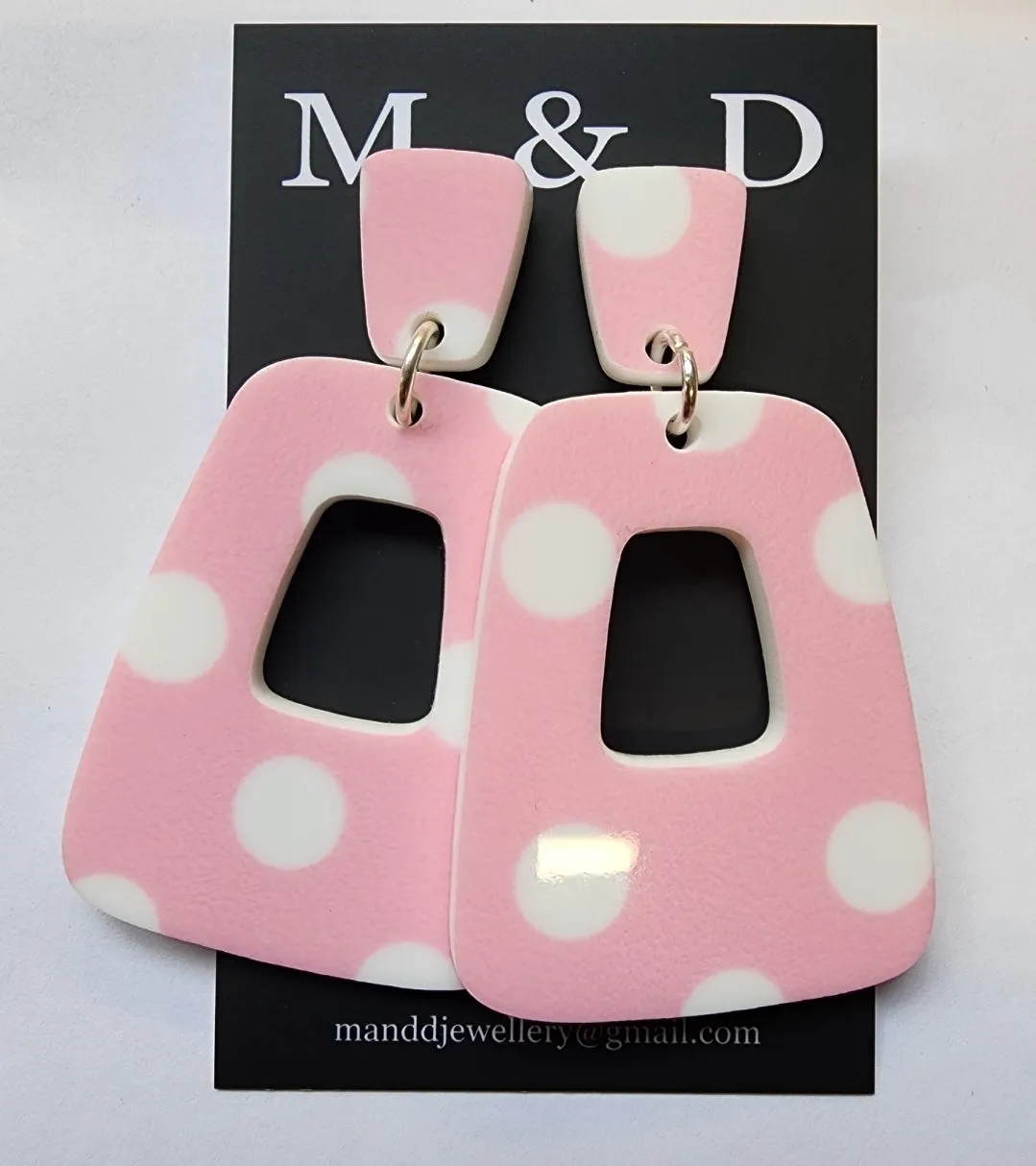 Patterned Spot Block Stud Dangle Earrings