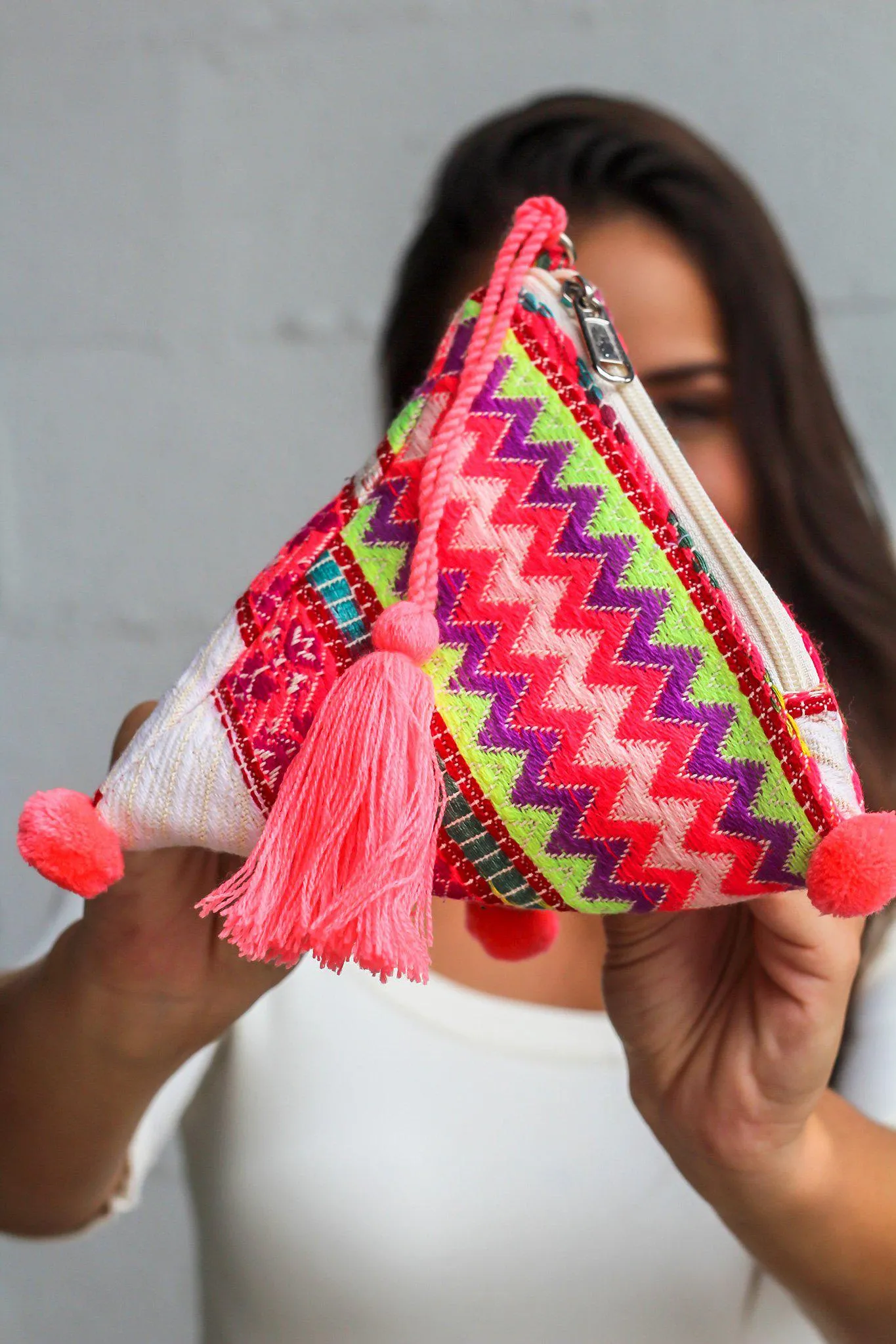 Peach Multi Color Triangular Mini Bag