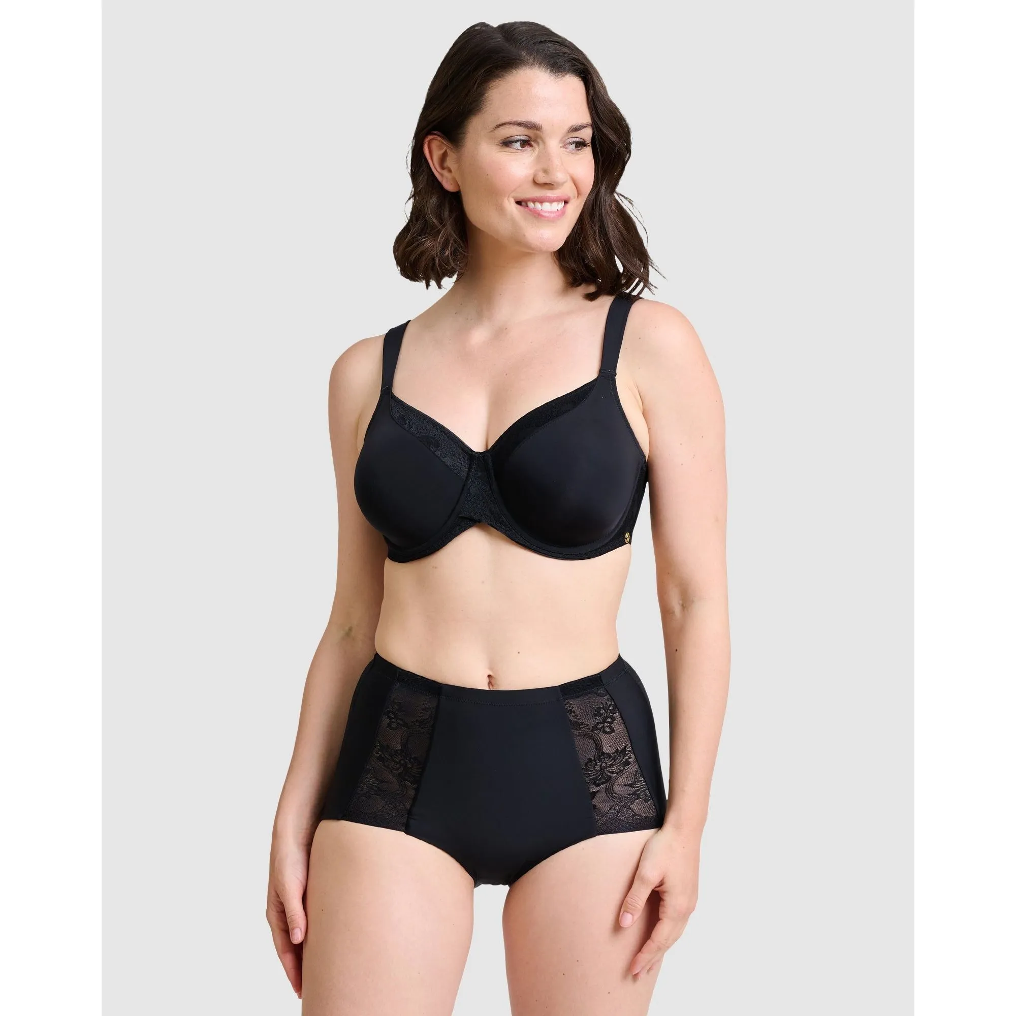 Perfect Shape High Waist Lace & Microfiber Brief-Black