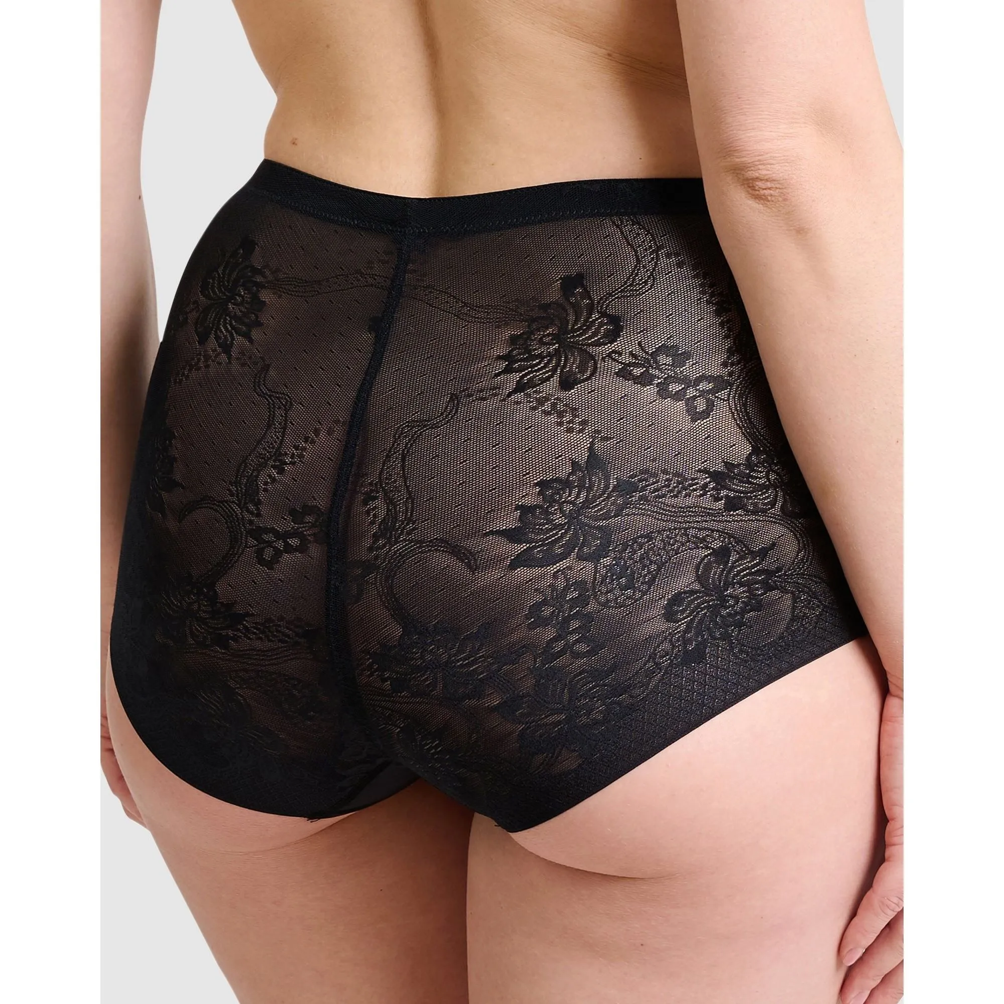 Perfect Shape High Waist Lace & Microfiber Brief-Black