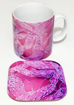 Pink Dragonfly Mug - Mug and Coaster Box Set - Pretty Pink Mug Gift