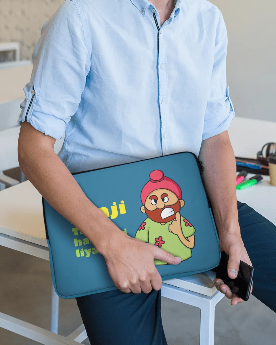 Quirky Blue Laptop Sleeves with Tagline "Paaji Thoda Hass Bhi Liya Karo"