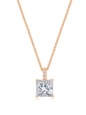 Radiant Cut Solitaire Bezel Set Pendant Small Finished in Rose Gold