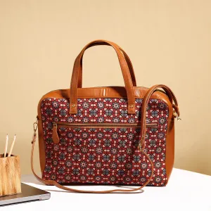 Red - Handcrafted Ajrakh Block Printed Cotton Laptop Bag (15 x 13 in)