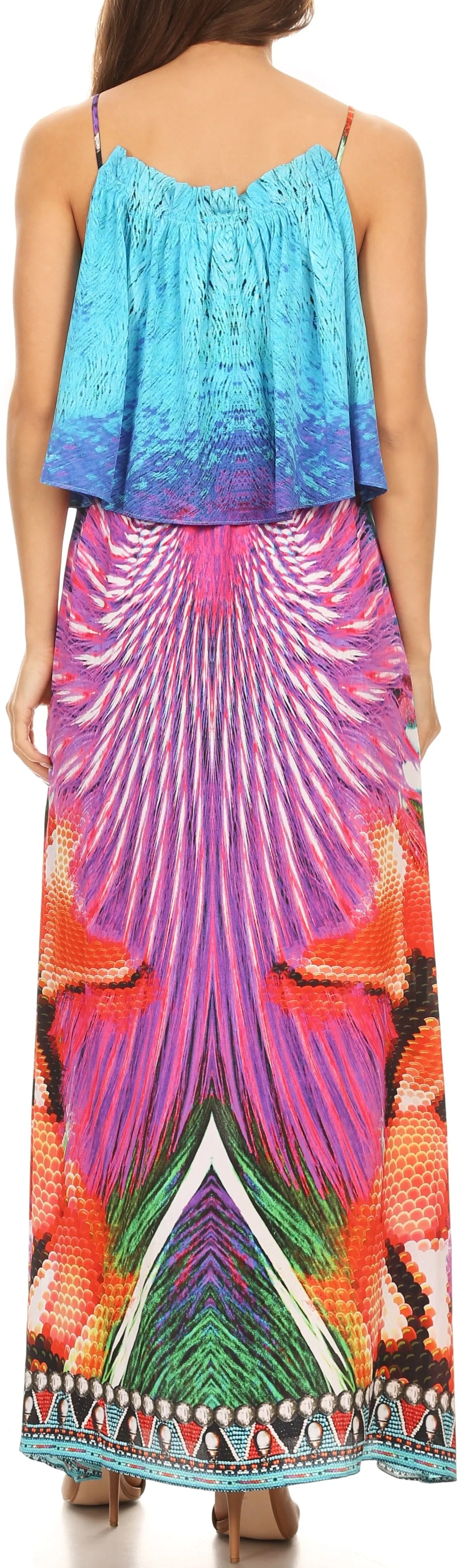 Sakkas Itika Sleeveless Printed Overlay Maxi Dress | Cover Up with Ruched Neckline