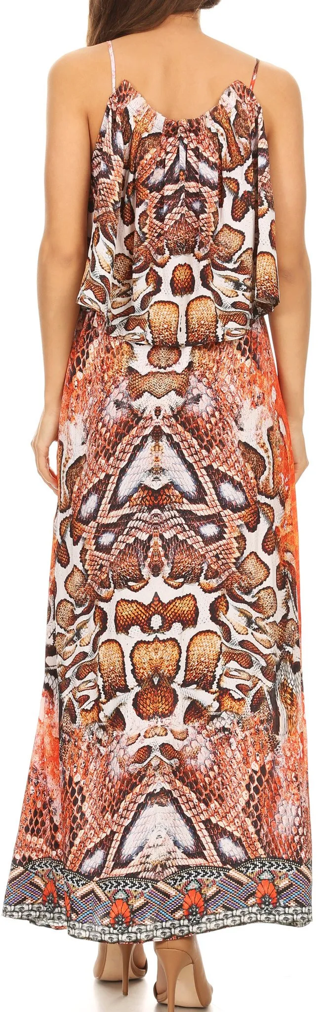 Sakkas Itika Sleeveless Printed Overlay Maxi Dress | Cover Up with Ruched Neckline