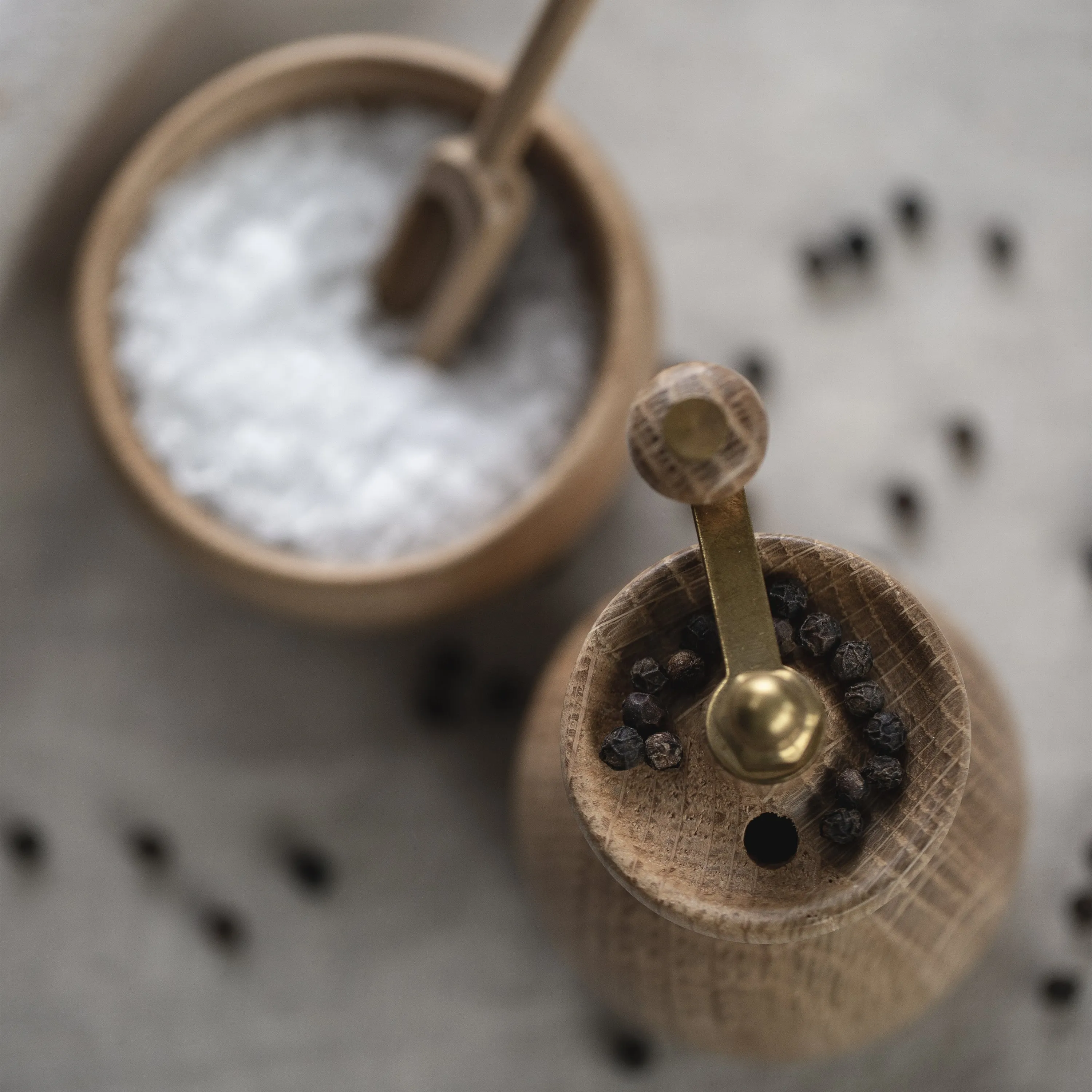 Salt Cellar with Spoon and Pepper Mill