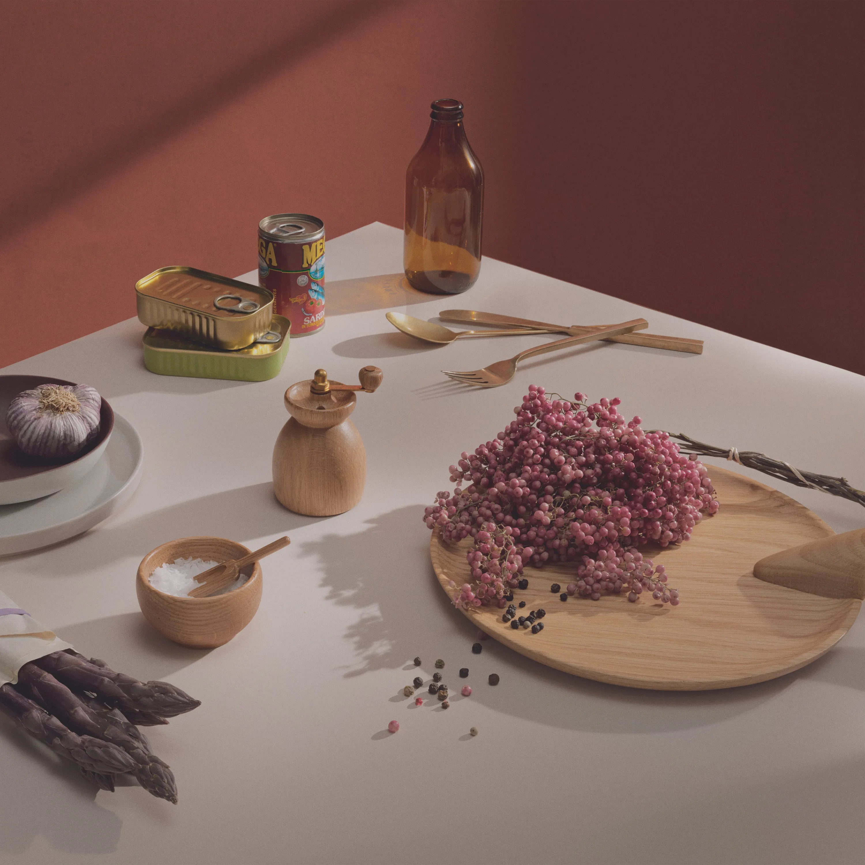 Salt Cellar with Spoon and Pepper Mill