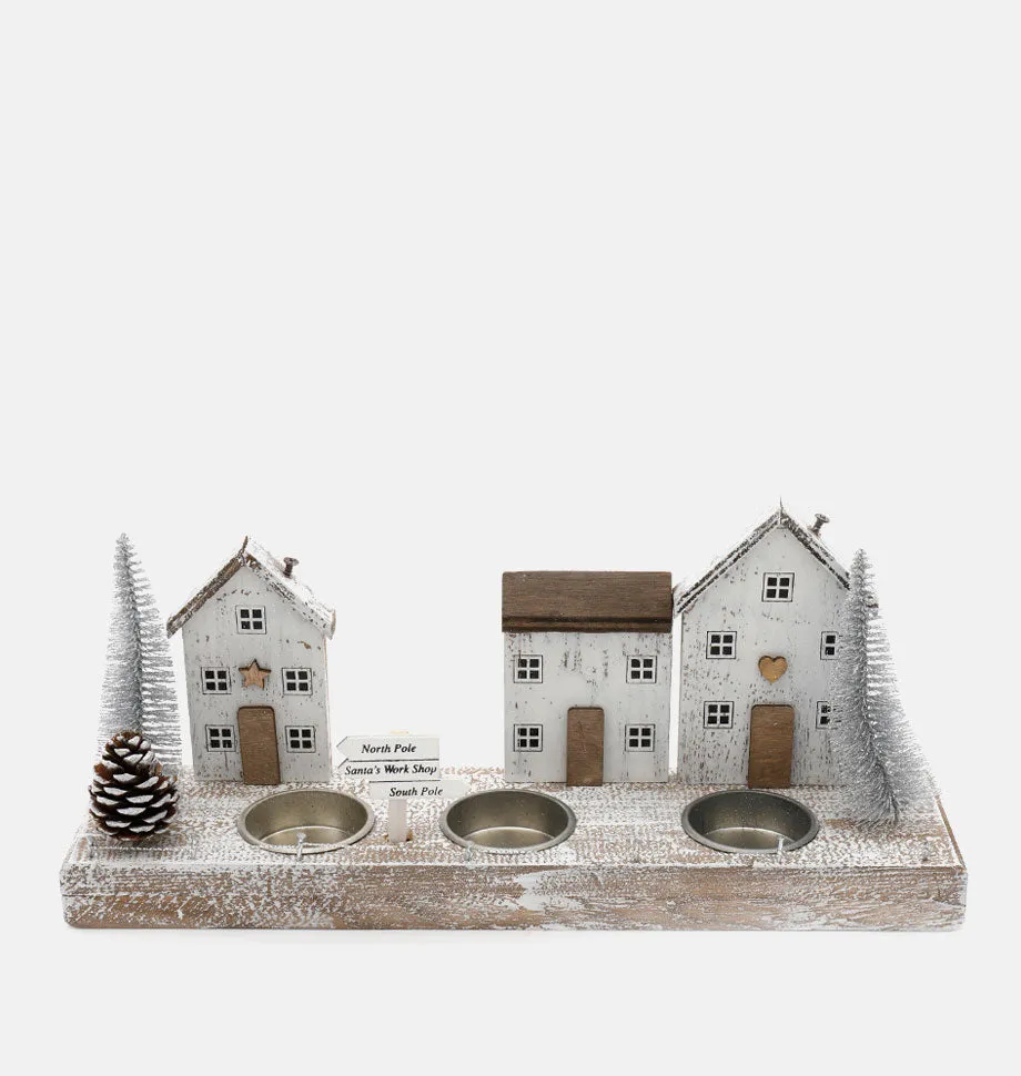 Silver Christmas Houses 3 Tealight Holder