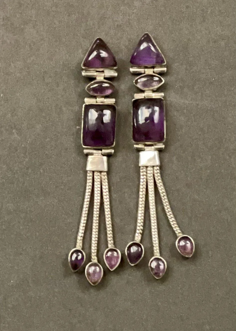 Silver Earrings with Purple Colored Stone