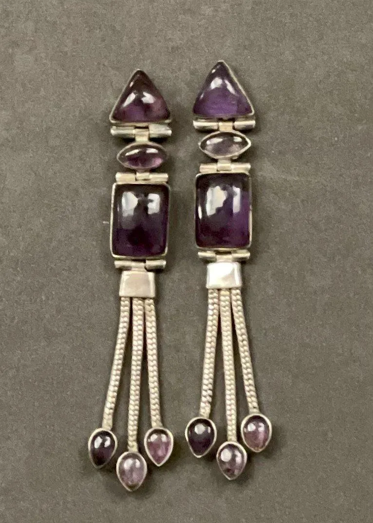 Silver Earrings with Purple Colored Stone