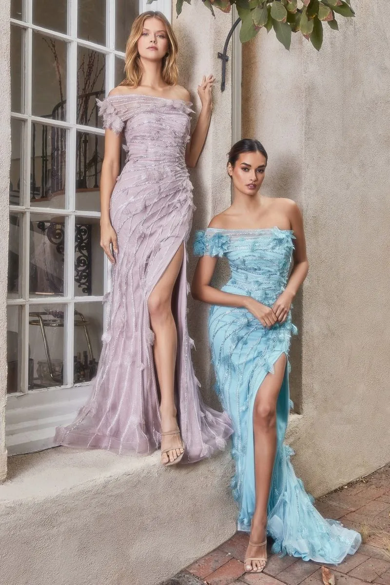 Soft Elegance | Crystal Leaves Asymmetrical Gown | LaDivine A1155